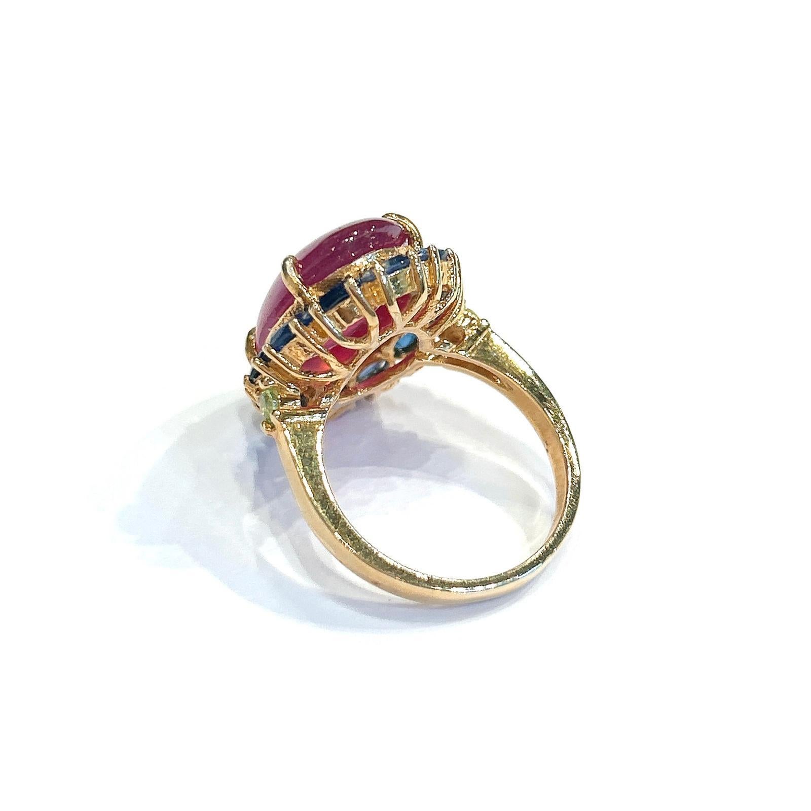Bochic “Orient” Red Ruby & Tanzanite Ring, Set 18K In Yellow Gold & Silver For Sale 4