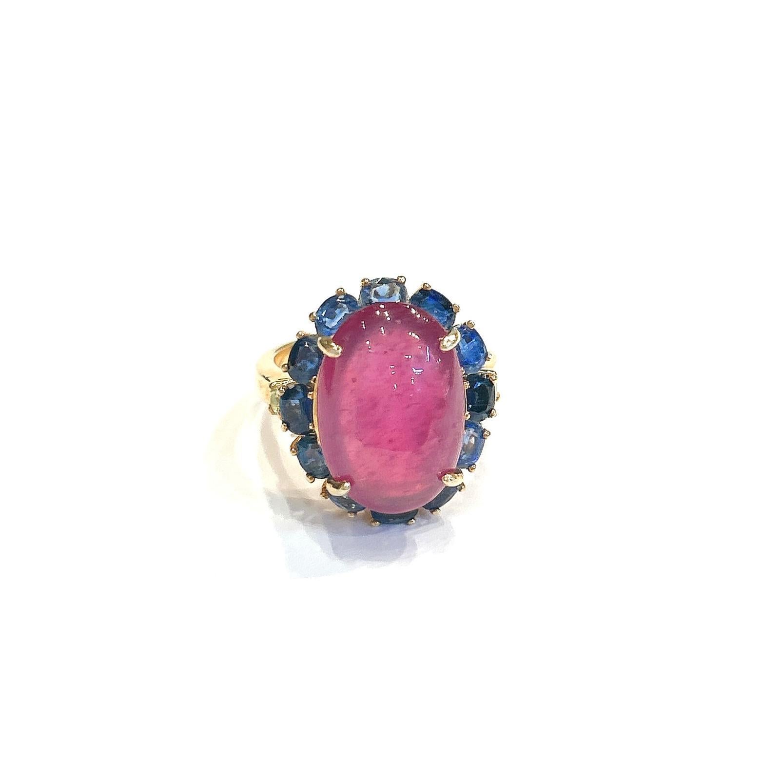 Bochic “Orient” Red Ruby & Tanzanite Ring, Set 18K In Yellow Gold & Silver For Sale 5