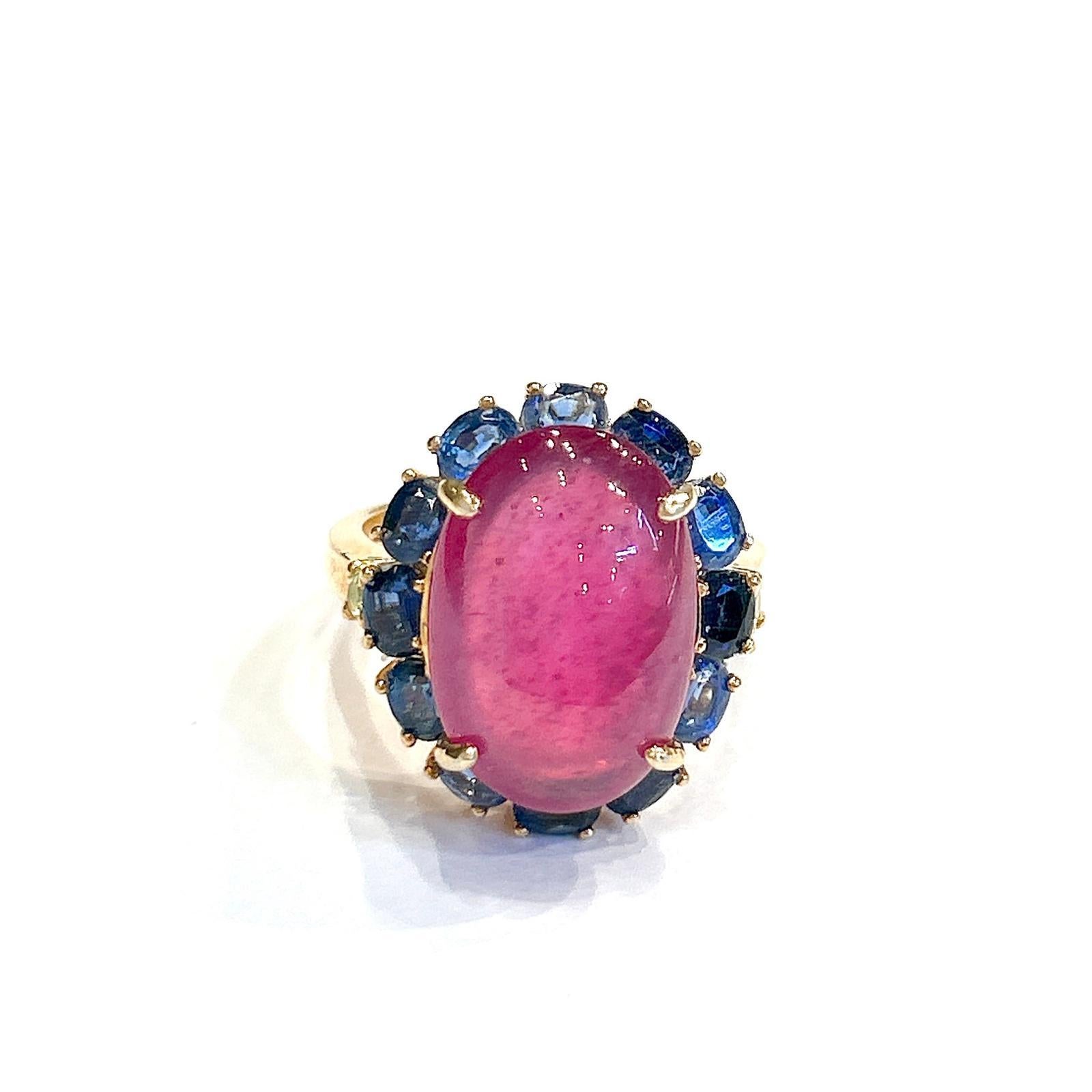 Bochic “Orient” Red Ruby & Tanzanite Ring, Set 18K In Yellow Gold & Silver For Sale 6