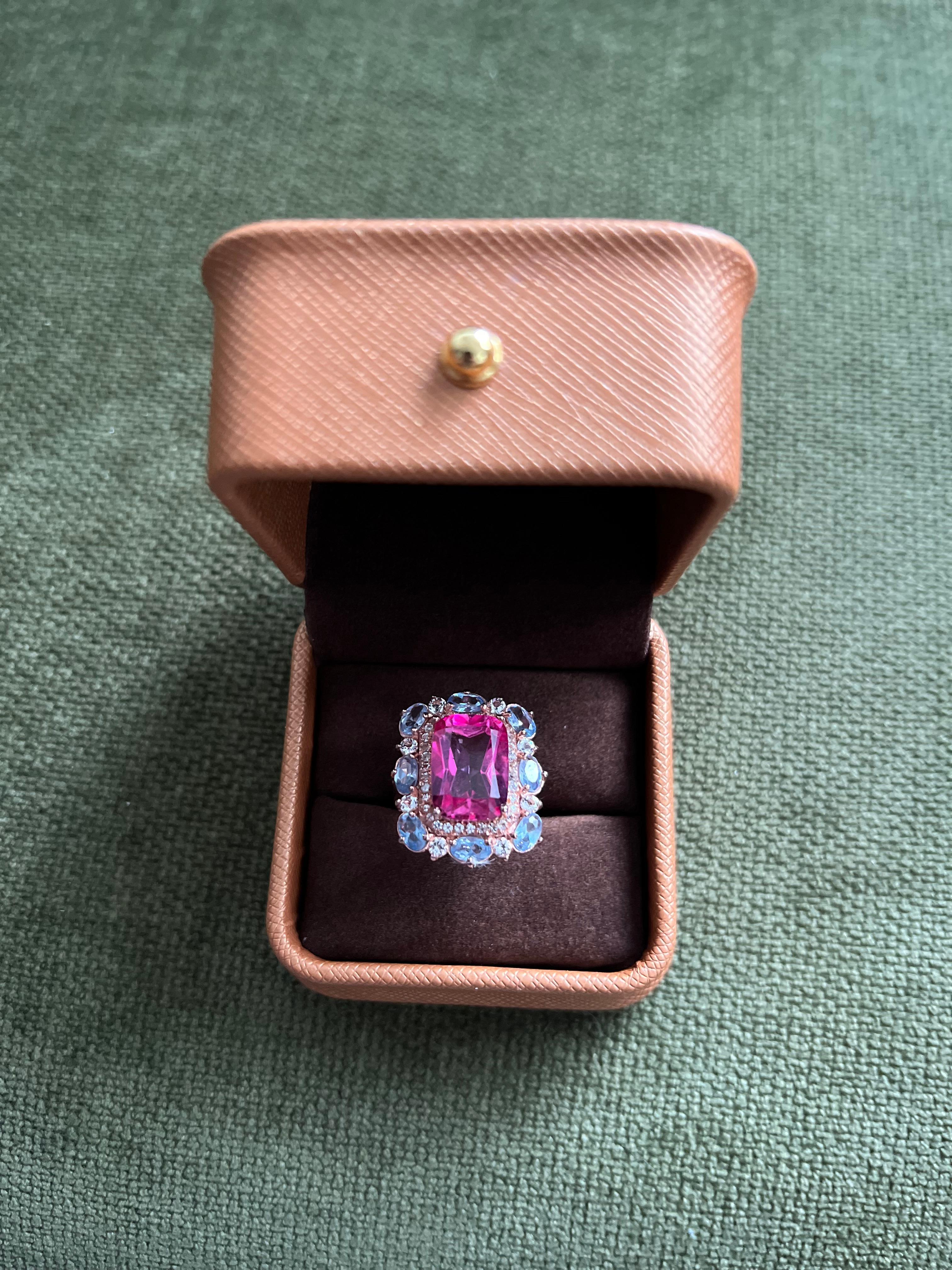 Bochic “Orient” Red Ruby & Tanzanite Ring, Set 18K In Yellow Gold & Silver For Sale 7