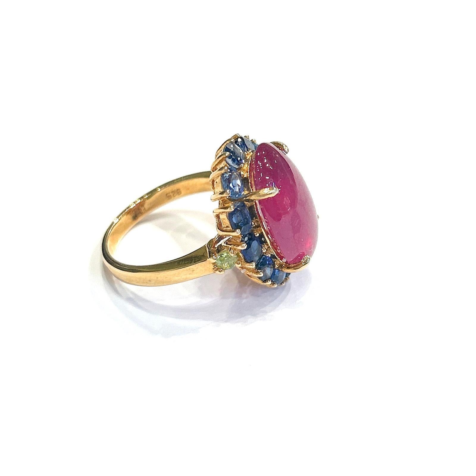 Bochic “Orient” Red Ruby & Tanzanite Ring, Set 18K In Yellow Gold & Silver For Sale 2