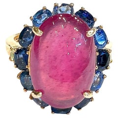 Bochic "Orient" Bague rubis rouge et tanzanite, sertie d'or jaune et d'argent 18K
