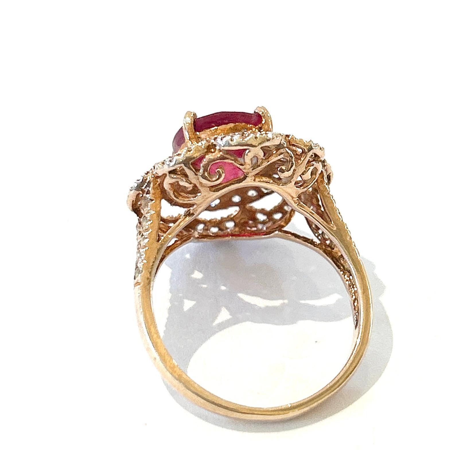 Baroque Bochic “Orient” Red Ruby & White Topaz Cocktail Ring Set In 18K Gold & Silver For Sale
