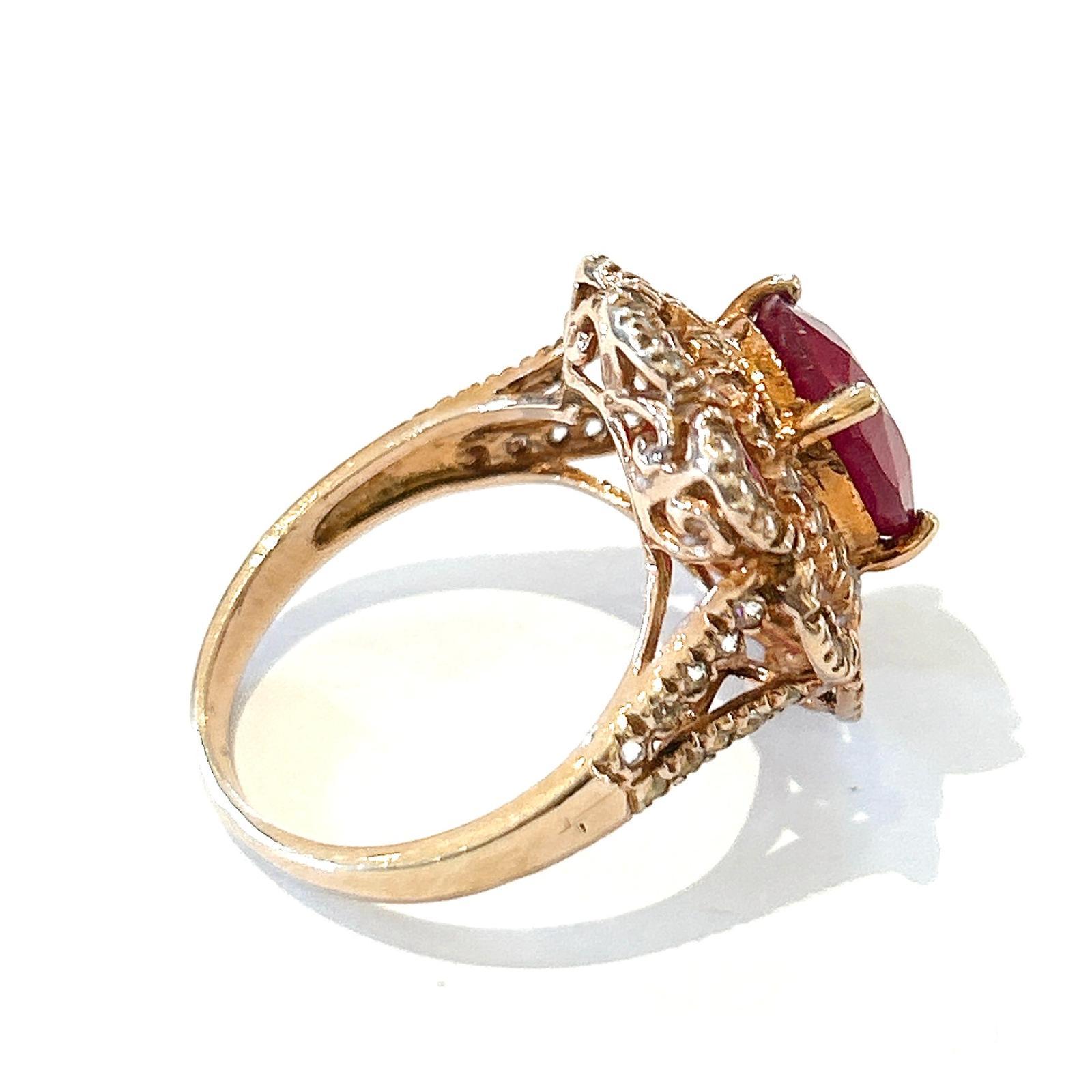 Brilliant Cut Bochic “Orient” Red Ruby & White Topaz Cocktail Ring Set In 18K Gold & Silver For Sale