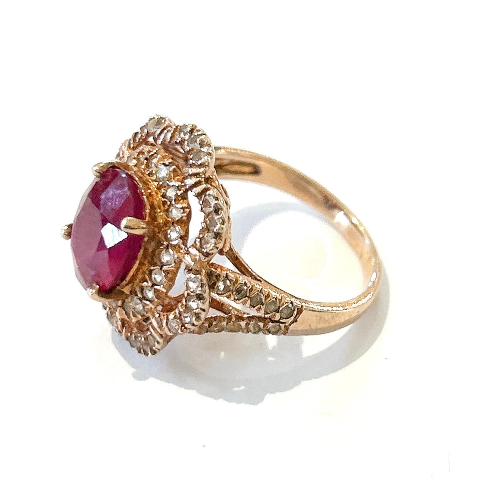 Bochic “Orient” Red Ruby & White Topaz Cocktail Ring Set In 18K Gold & Silver In New Condition For Sale In New York, NY