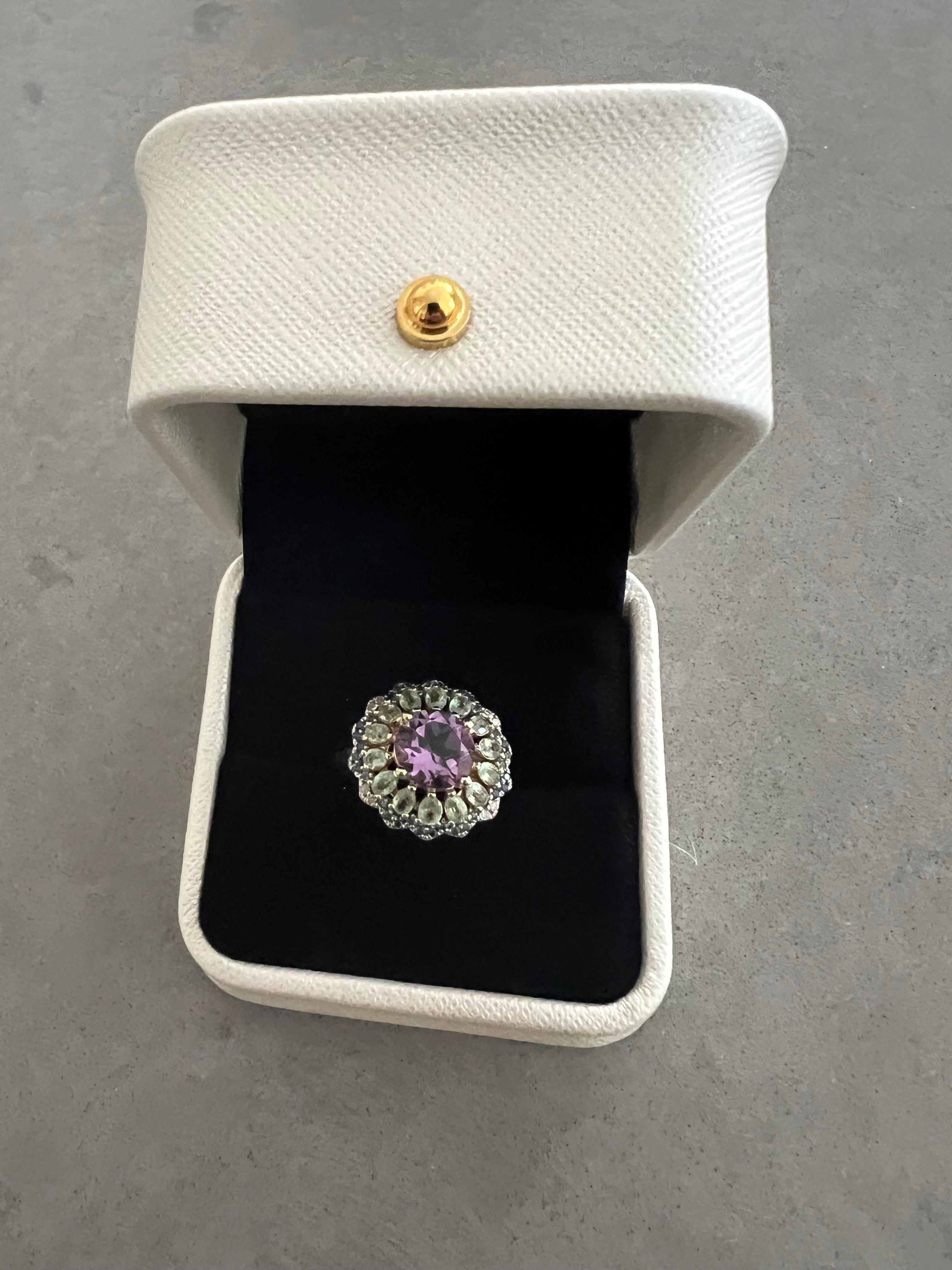 Bochic “Orient” Red Ruby & White Topaz Cocktail Ring Set In 18K Gold & Silver For Sale 1