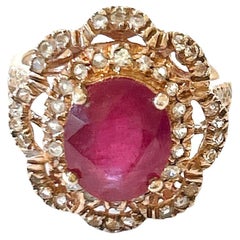 Anillo de cóctel Bochic "Orient" de oro de 18 quilates y plata con rubí rojo y topacio blanco