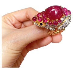 Bochic “Orient” Vintage Ruby & White Topaz Cocktail Ring - 18K Gold & Silver