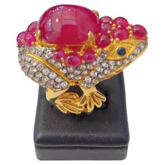 “Orient” Red Ruby & White Topaz Cocktail Ring Set in 22k Gold & Silver