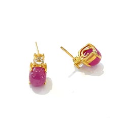 Bochic “Orient” Vintage Ruby & White Topaz Earrings Set In 18K Gold & Silver