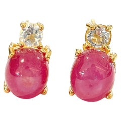 Bochic “Orient” Red Ruby & White Topaz Earrings Set In 18K Gold & Silver