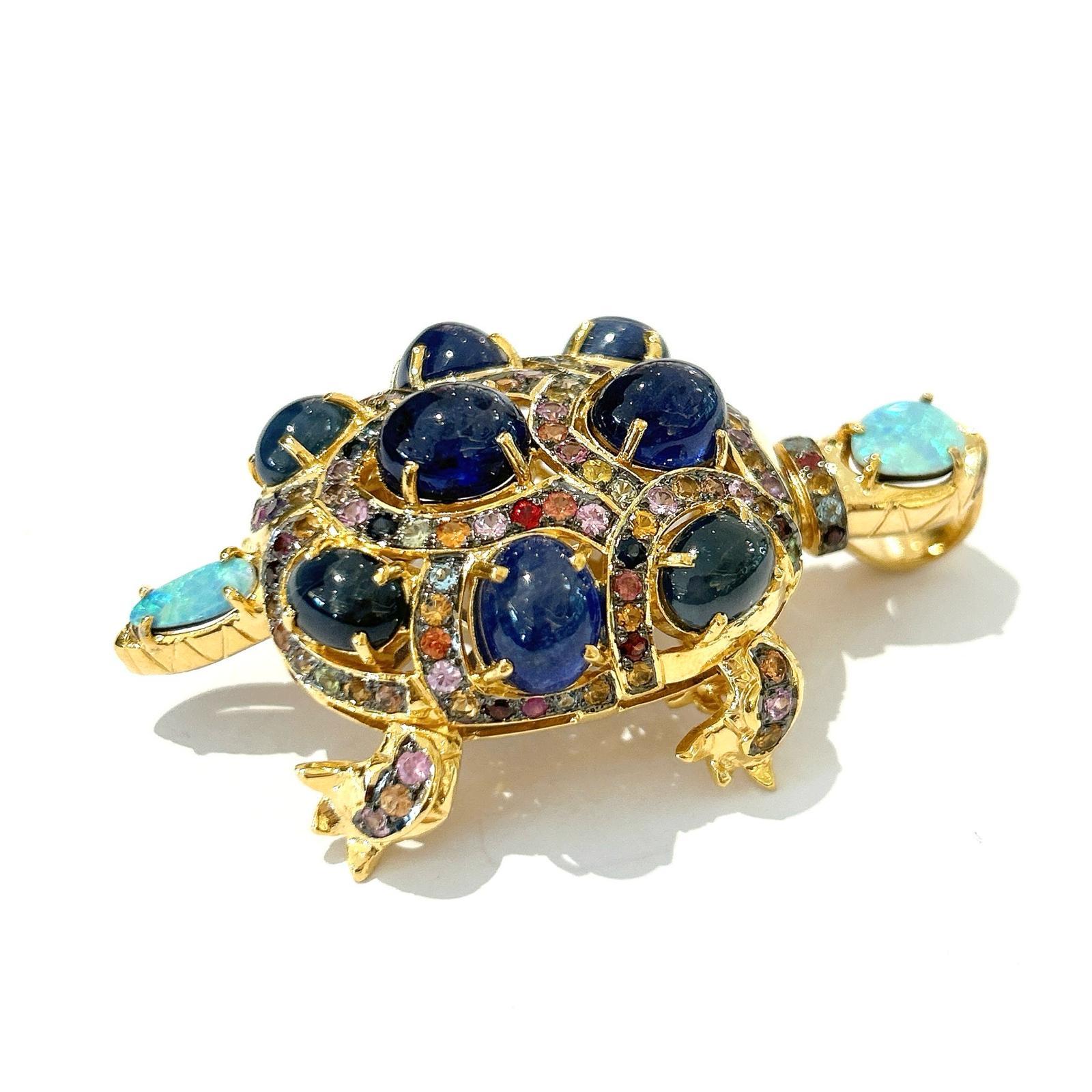 Bochic “Orient” Retro Multi Sapphires & Opal Brooch Set In 18K Gold & Silver  In New Condition For Sale In New York, NY