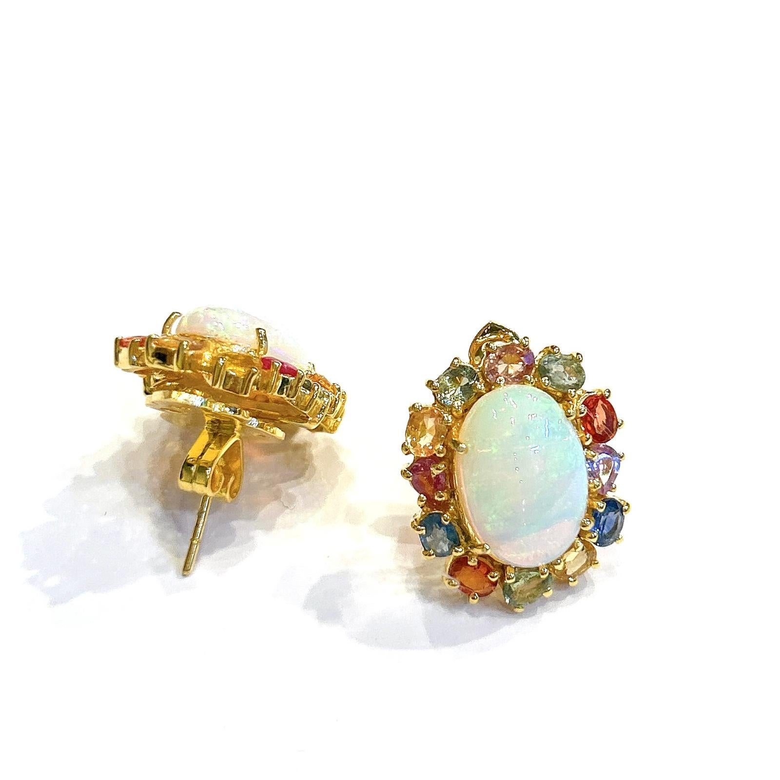Bochic Orient Retro Opal, Rubin & Multi Farbe Fancy Sapphire Ohrringe Set in 18 im Angebot 5