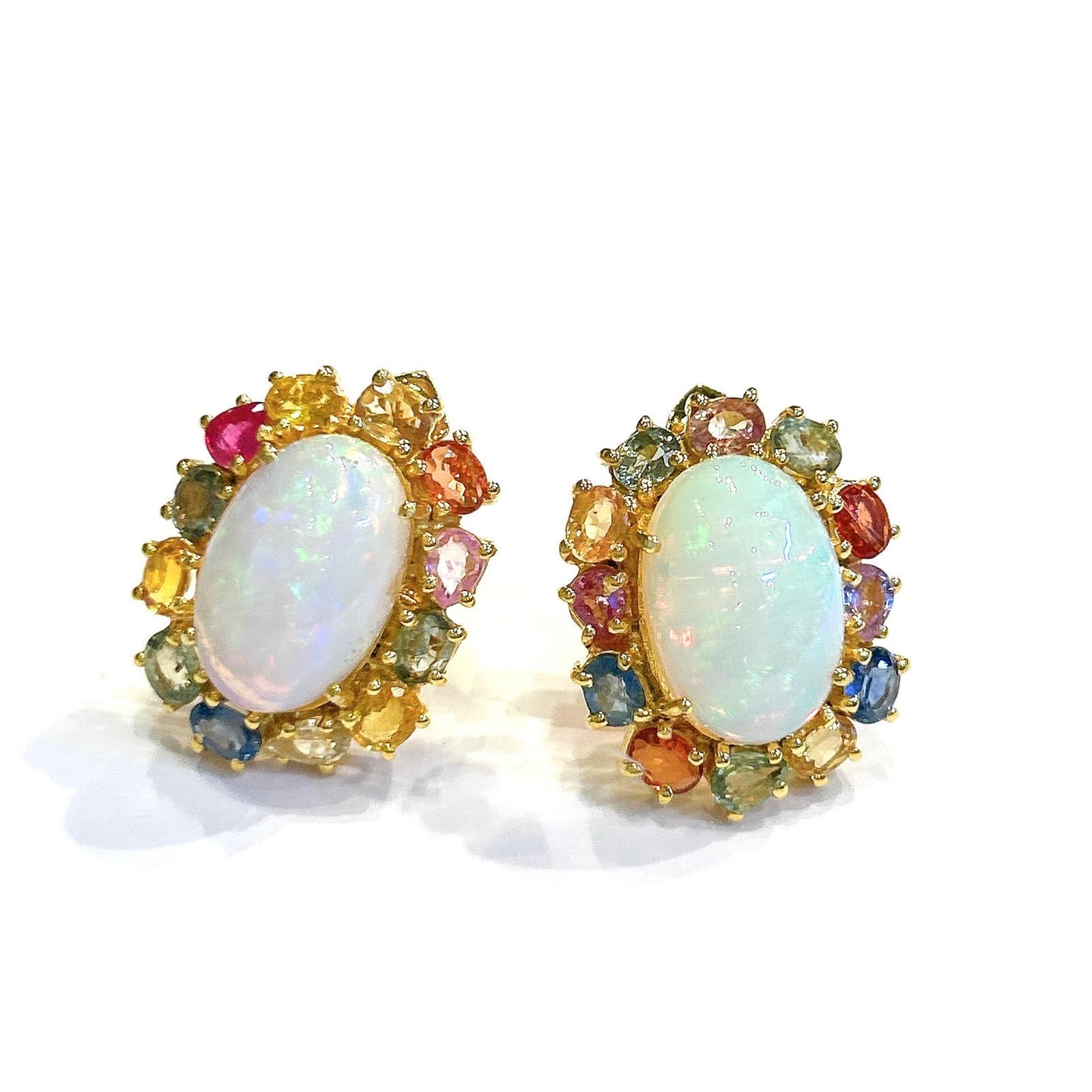 Bochic Orient Retro Opal, Rubin & Multi Farbe Fancy Sapphire Ohrringe Set in 18 im Angebot 6
