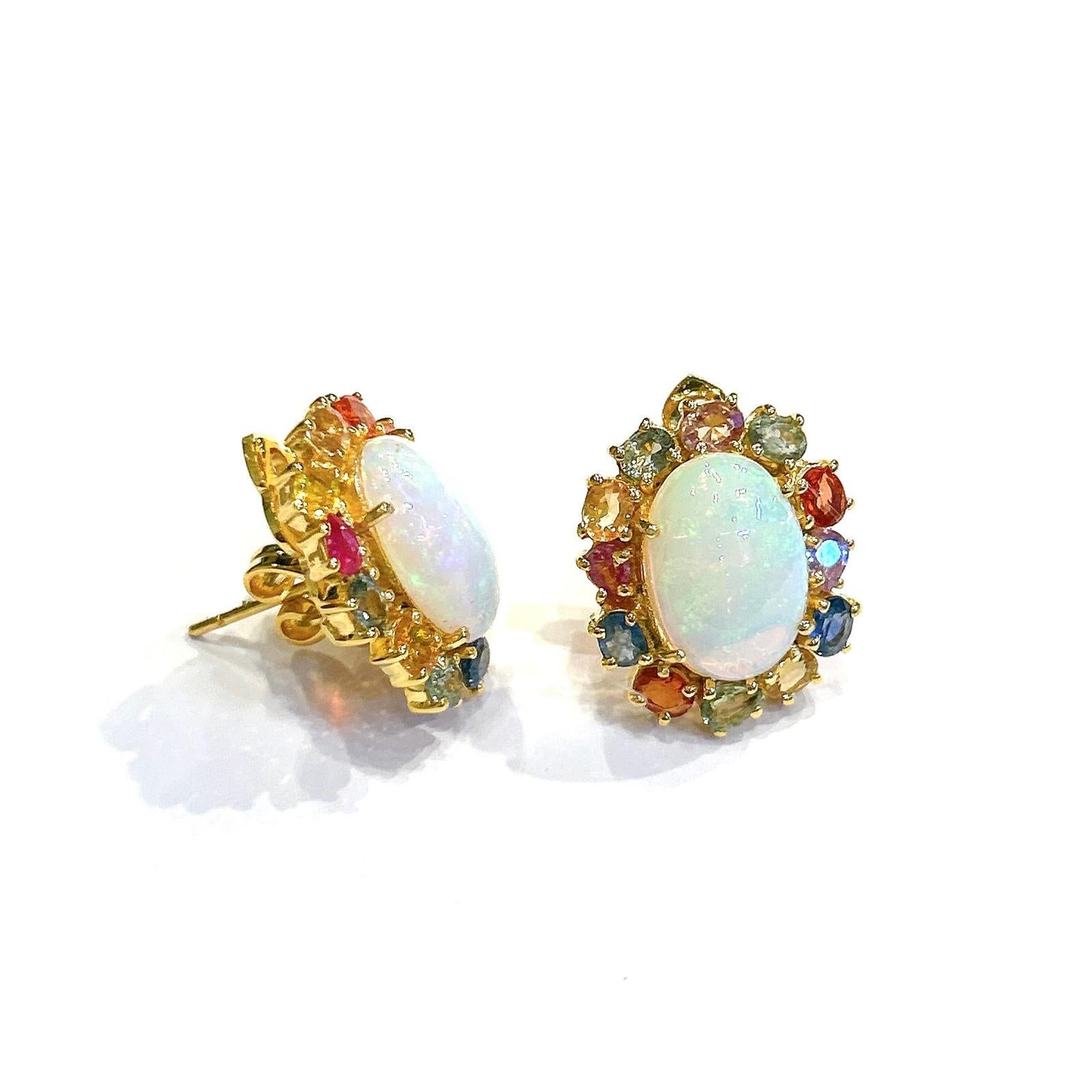 Bochic Orient Retro Opal, Rubin & Multi Farbe Fancy Sapphire Ohrringe Set in 18 (Brillantschliff) im Angebot