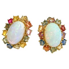 Pendientes Bochic "Orient" Retro de ópalo, rubí y zafiro fantasía multicolor, engastados en 18