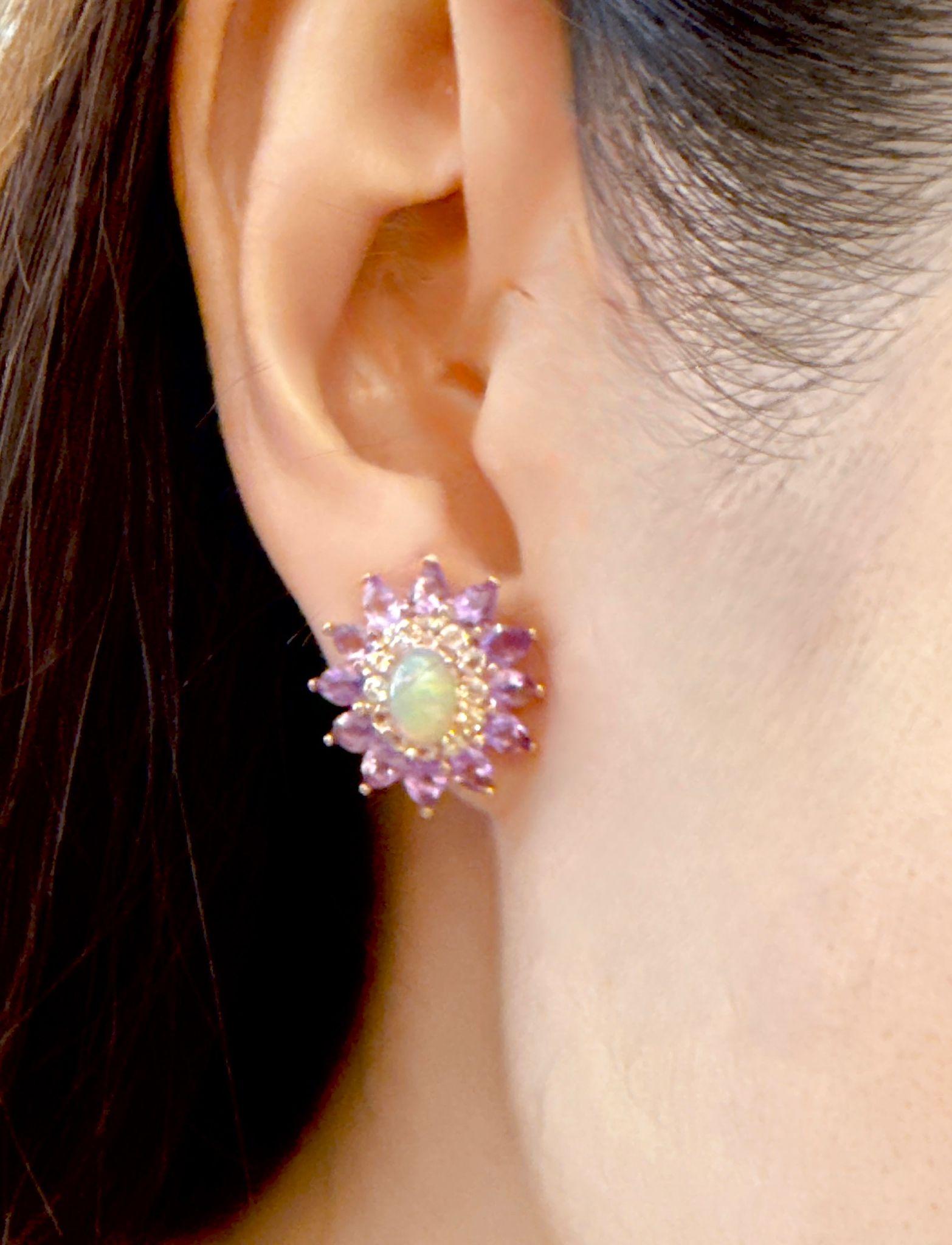 Bochic “Orient” Retro Opal, Topaz & Amethyst Earrings Set In 18K Gold & Silver For Sale 2