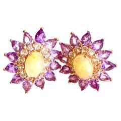 Bochic - Boucles d'oreilles rétro en or 18 carats et argent : opale, topaze et améthyste.