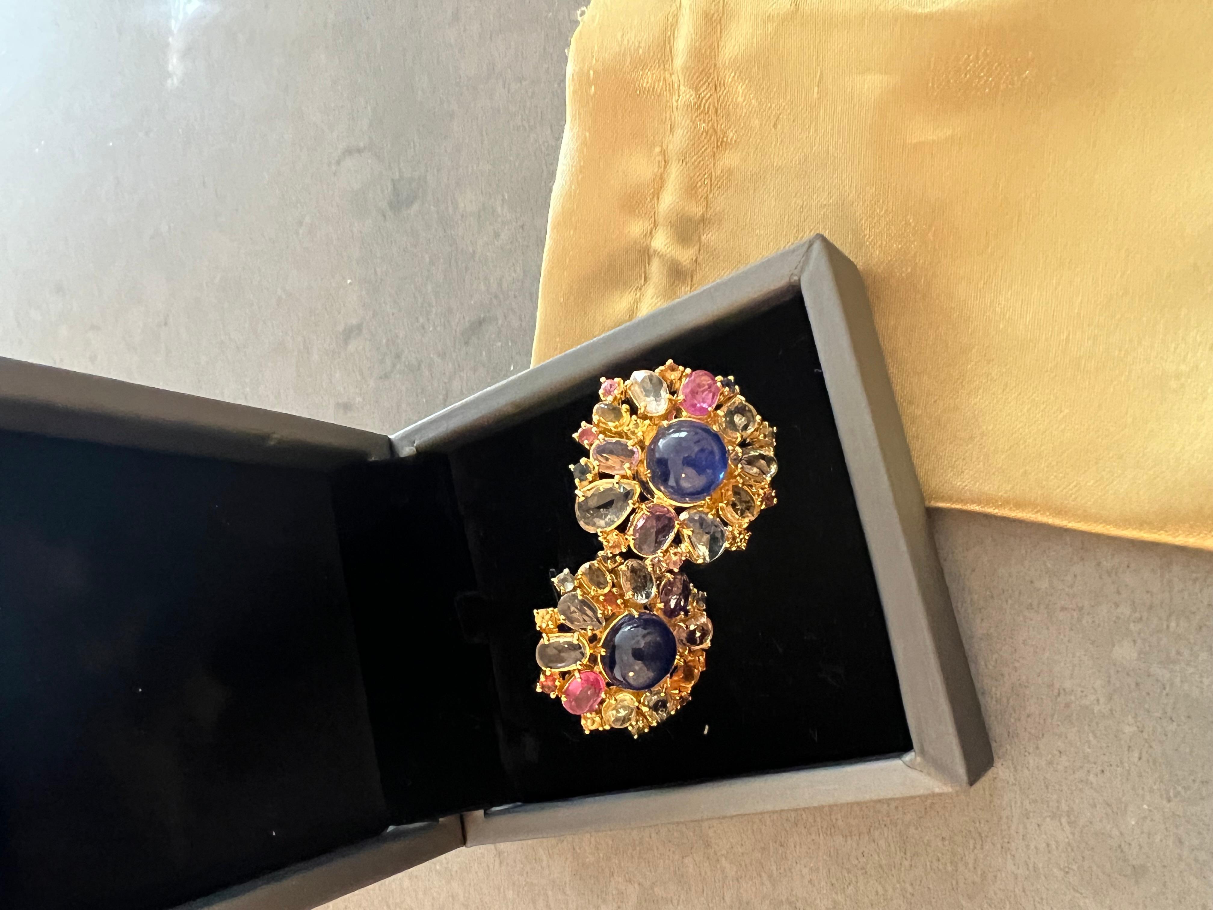 Bochic “Orient” Retro Pink Sapphire Beatle Earrings Set In 18K Gold & Silver  For Sale 3