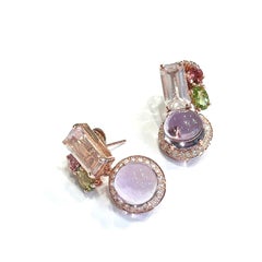 Boucles d'oreilles Bochic Orient rétro en or et argent 18 carats, quartz rose et améthyste