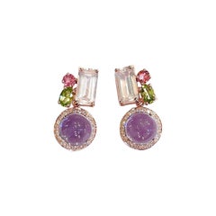 Boucles d'oreilles Bochic Orient rétro en or et argent 18 carats, quartz rose et améthyste