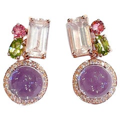 Pendientes Bochic "Orient" Retro de cuarzo rosa y amatista en oro de 18 quilates y plata