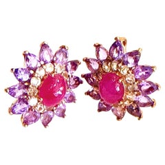 Bochic - Boucles d'oreilles rétro rubis et améthyste en or et argent 18 carats "Orient