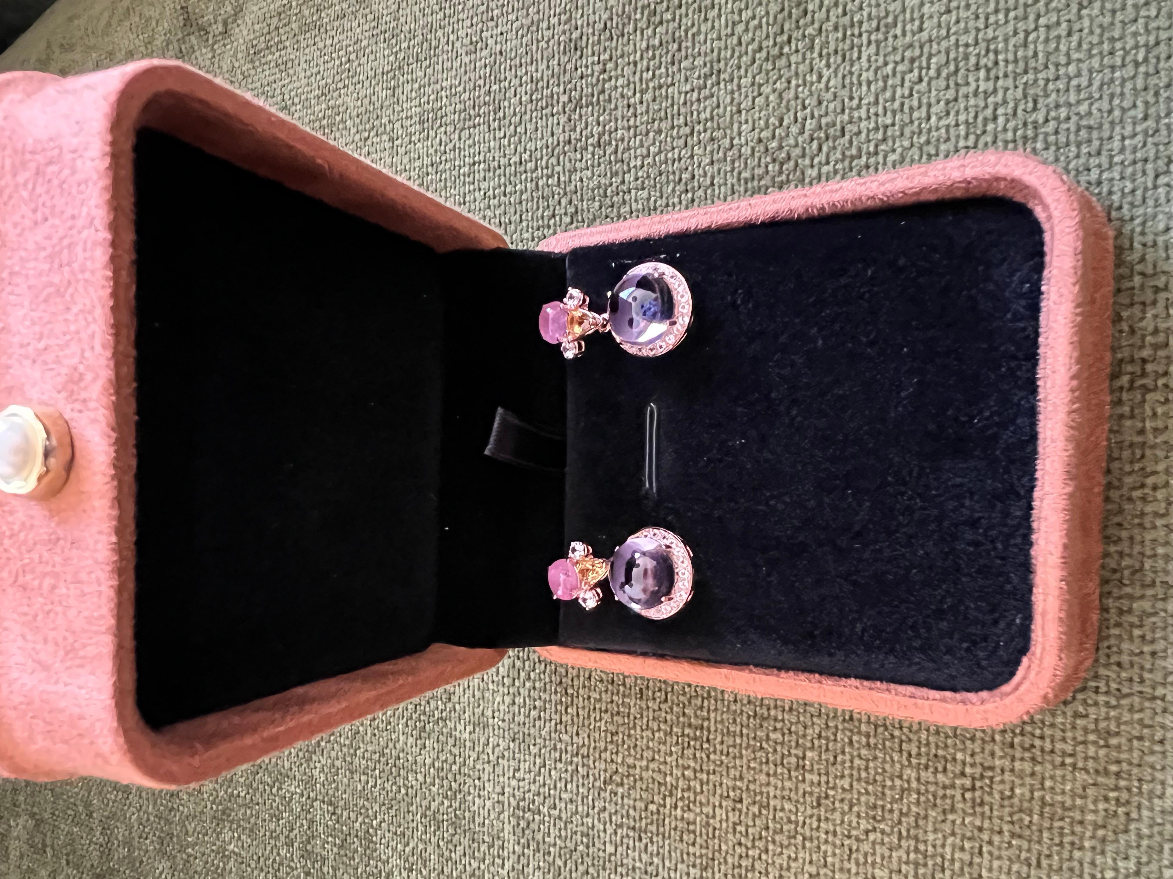 Bochic “Orient” Retro Ruby, Sapphire & Amethyst Earrings Set 18K Gold & Silver For Sale 10