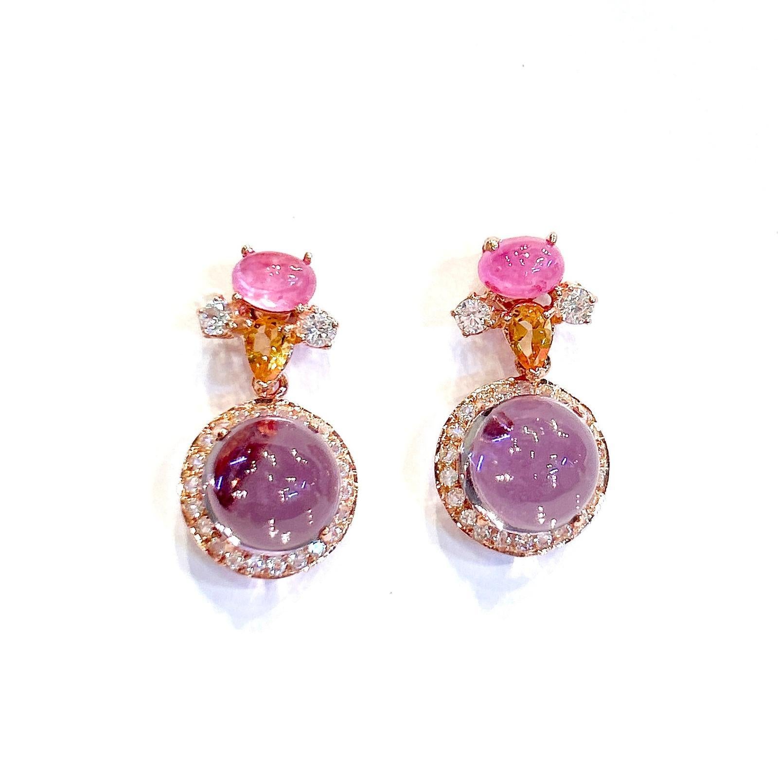 Bochic “Orient” Retro Ruby, Sapphire & Amethyst Earrings Set 18K Gold & Silver For Sale 2