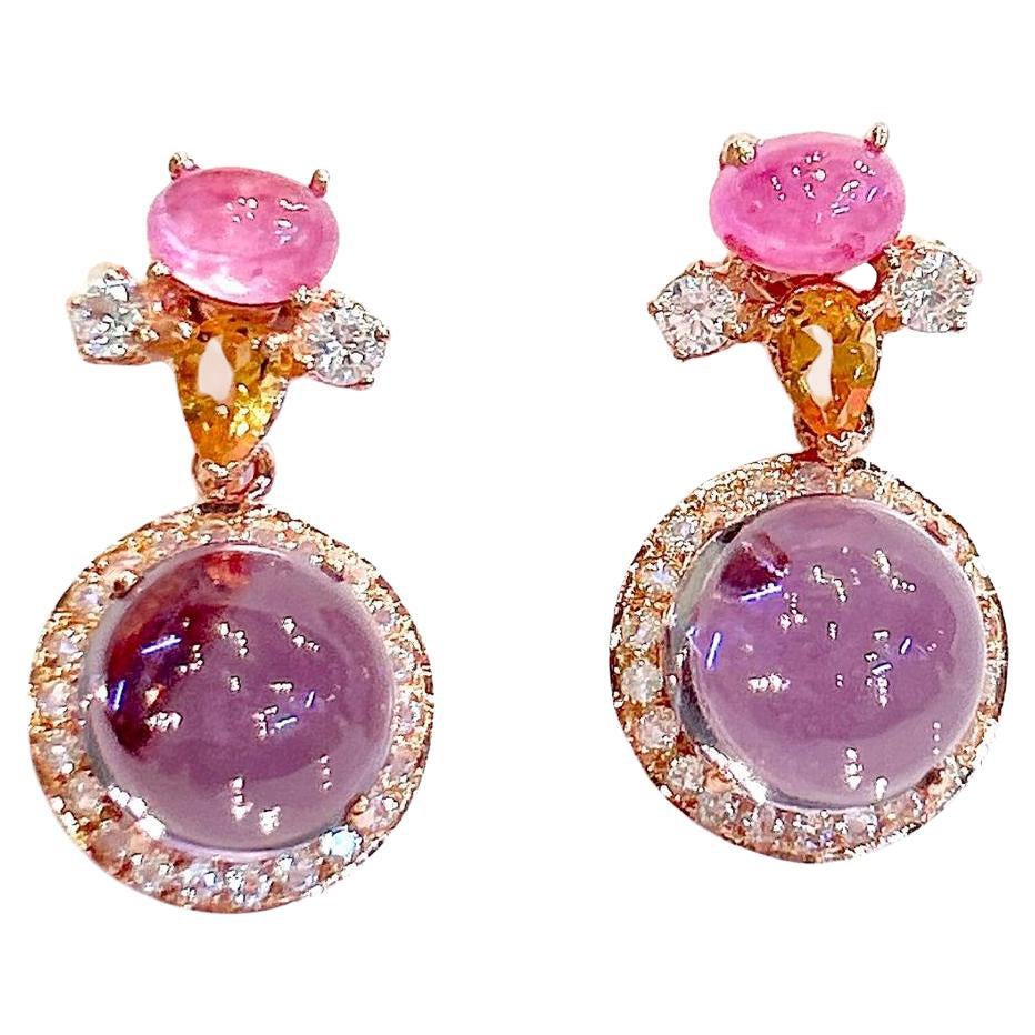 Bochic Orient Retro Boucles d'oreilles rubis, saphir et améthyste Or 18K et Silver