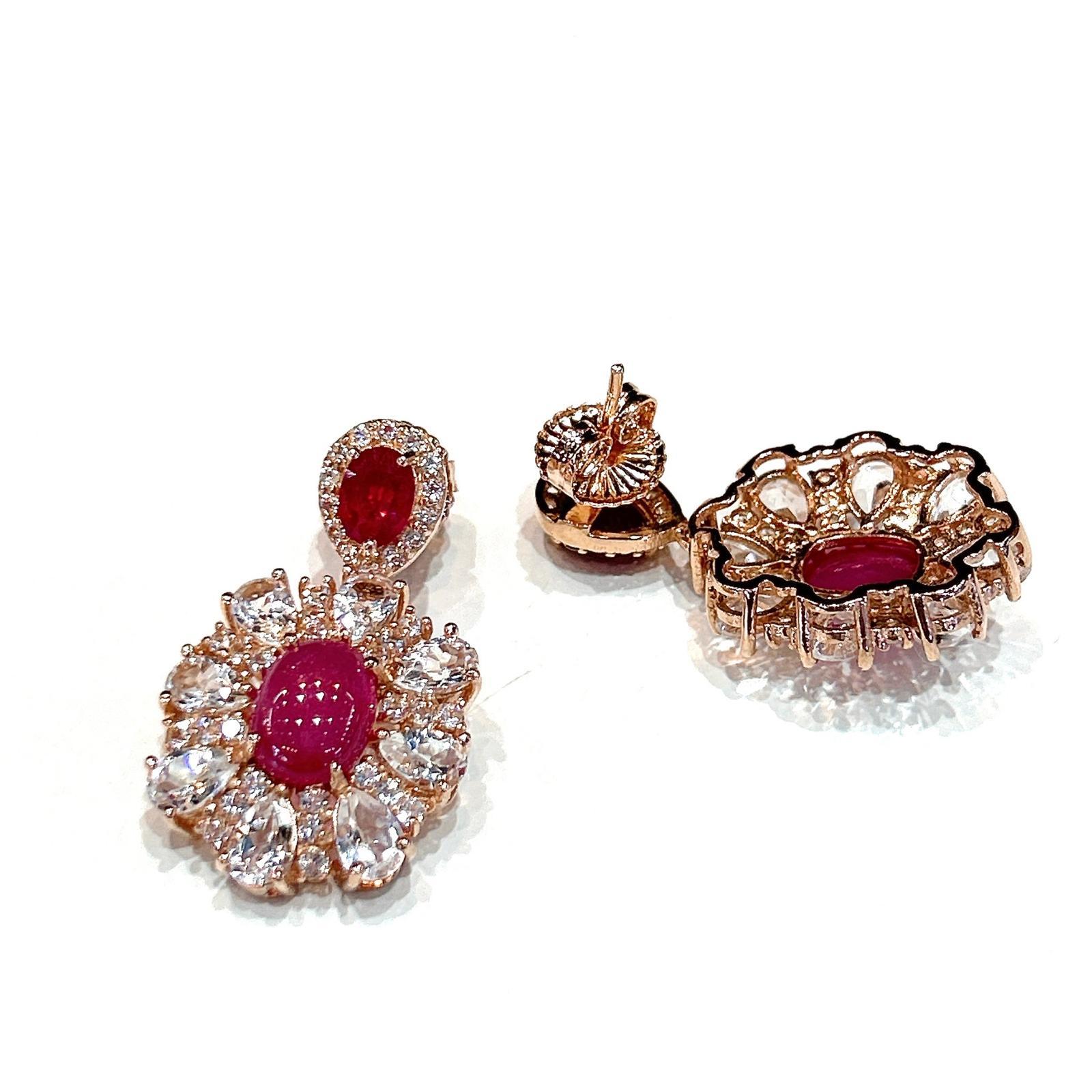 Bochic �“Orient” Retro Ruby & White Topaz  Earrings Set In 18K Gold & Silver 

Natural Rubies - 7 carat 
Natural White Topaz - 7 carat 

The earrings from the 