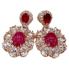 Bochic “Orient” Retro Ruby & White Topaz  Earrings Set In 18K Gold & Silver