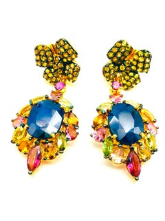 Bochic “Orient” Vintage Sapphire & Yellow Sapphire Earrings 18K Gold & Silver