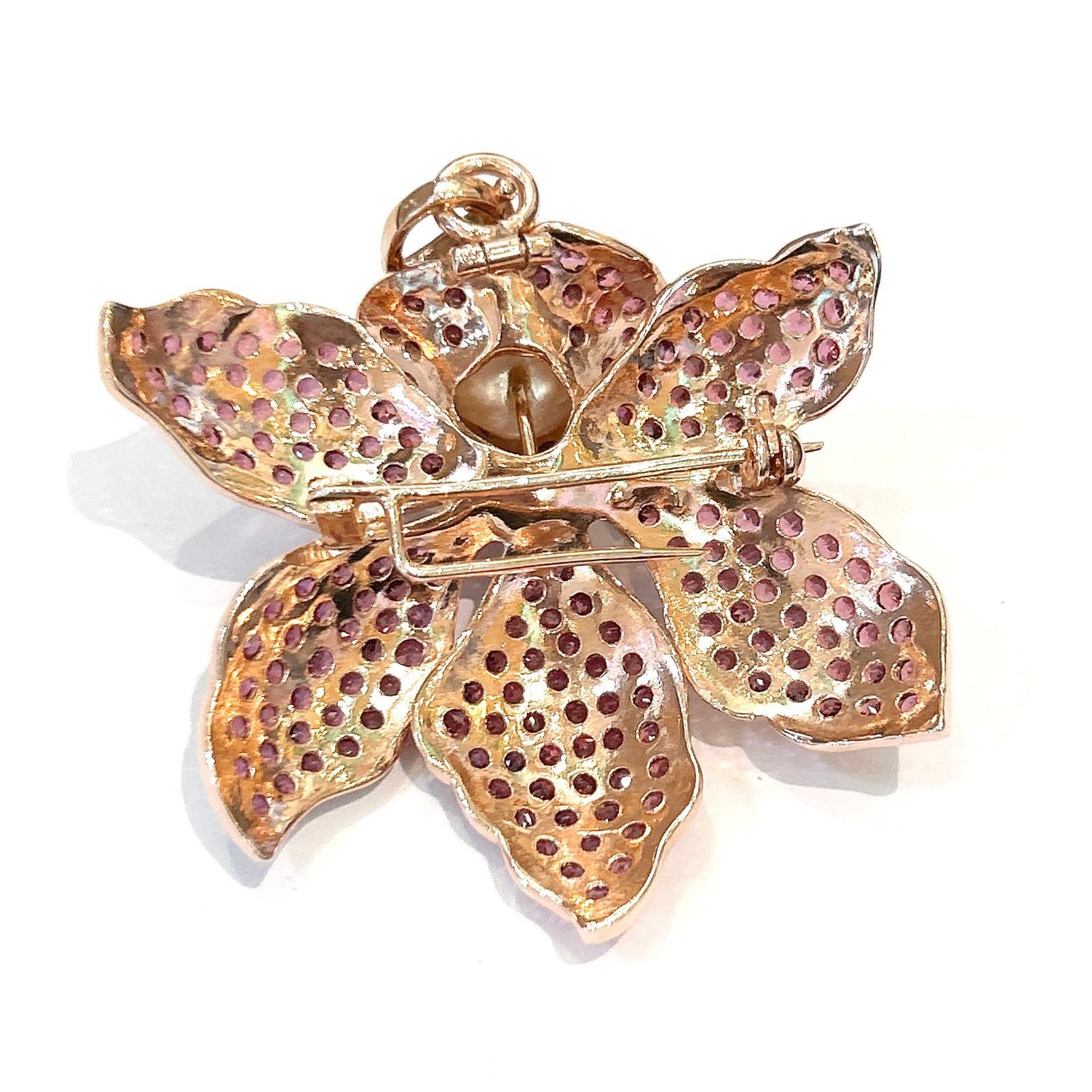 Baroque Bochic “Orient” Rodorite & Pearl Brooch / Pendant Set In 18K Gold & Silver For Sale