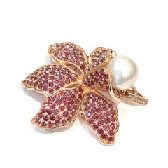 Bochic “Orient” Vintage Rodorite & Pearl Cocktail Ring Set In 18K Gold & Silver