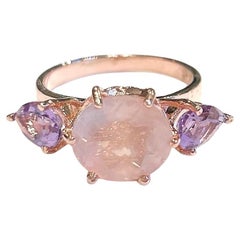 Bochic "Orient" Rosenquarz & Amethyst 3 Edelstein Ring, Set 18K Weißgold & Silber