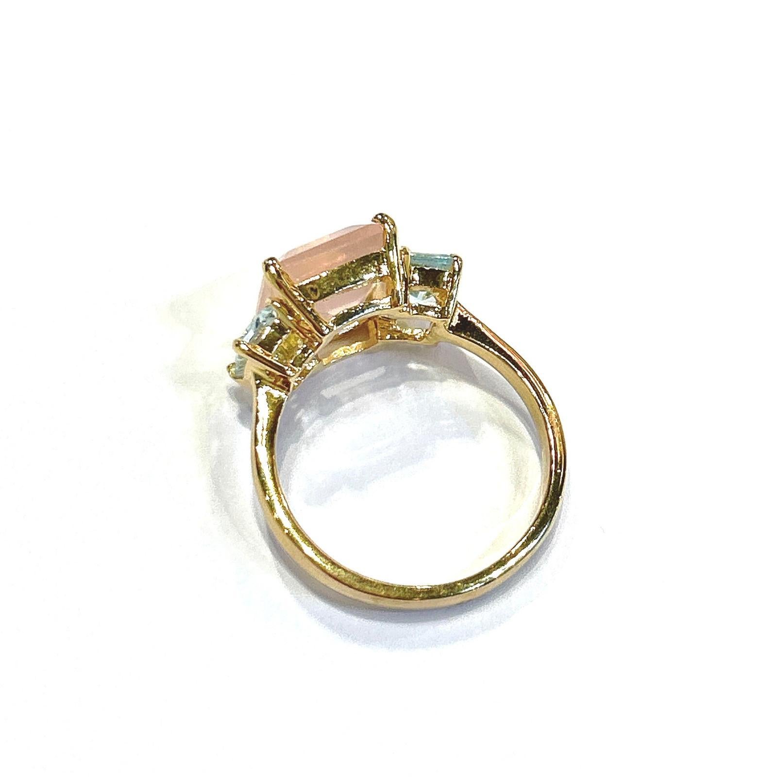 Bochic “Orient” Rose Quartz & Light Blue Topaz Ring Set In 18K Gold & Silver 

Natural Rose Quartz - 4.50  carats 
Natural Light Blue Topaz  - 2.50  carats

This Ring is from the 