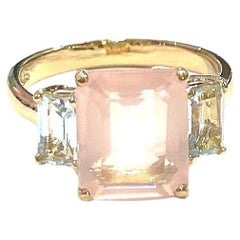 Bochic “Orient” Rose Quartz & Light Blue Topaz Ring Set In 18K Gold & Silver
