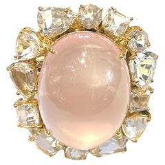 Bochic “Orient” Rose Quartz & White Topaz Vintage Cluster Ring Set 18K & Silver