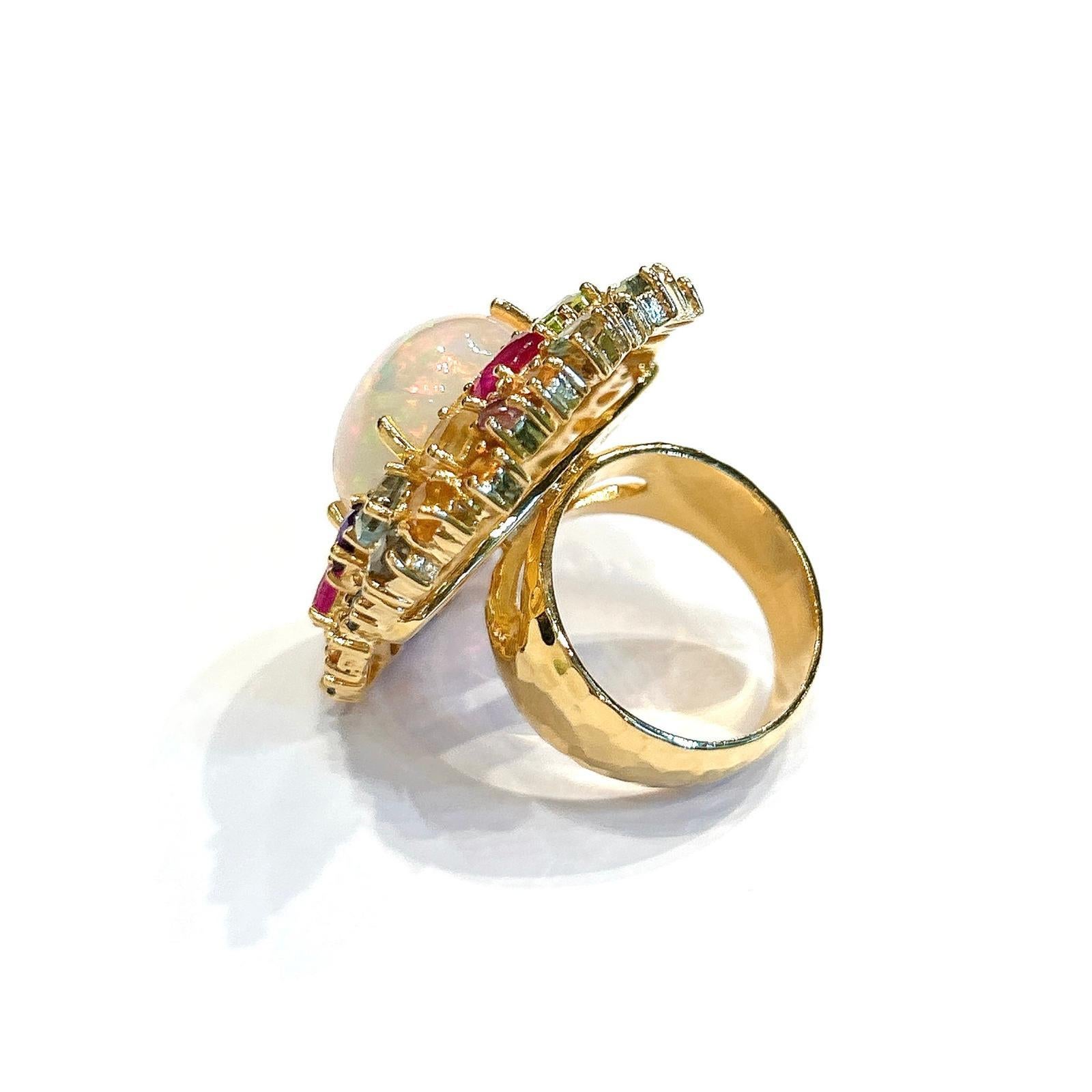 Bague cocktail Bochic Orient Rose Rodorite & Fire Opal, or blanc 18 carats et argent en vente 5