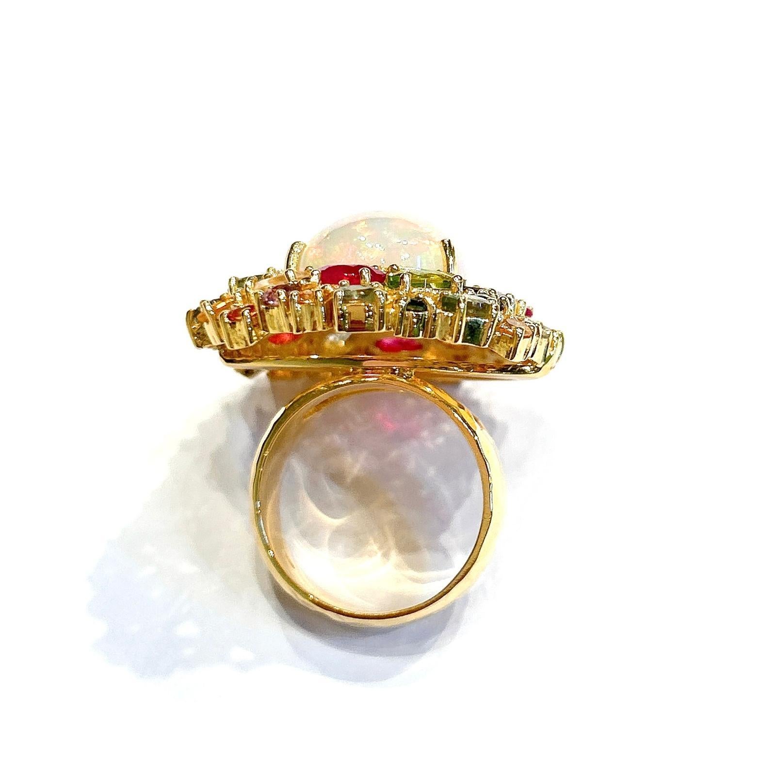 Taille brillant Bague cocktail Bochic Orient Rose Rodorite & Fire Opal, or blanc 18 carats et argent en vente