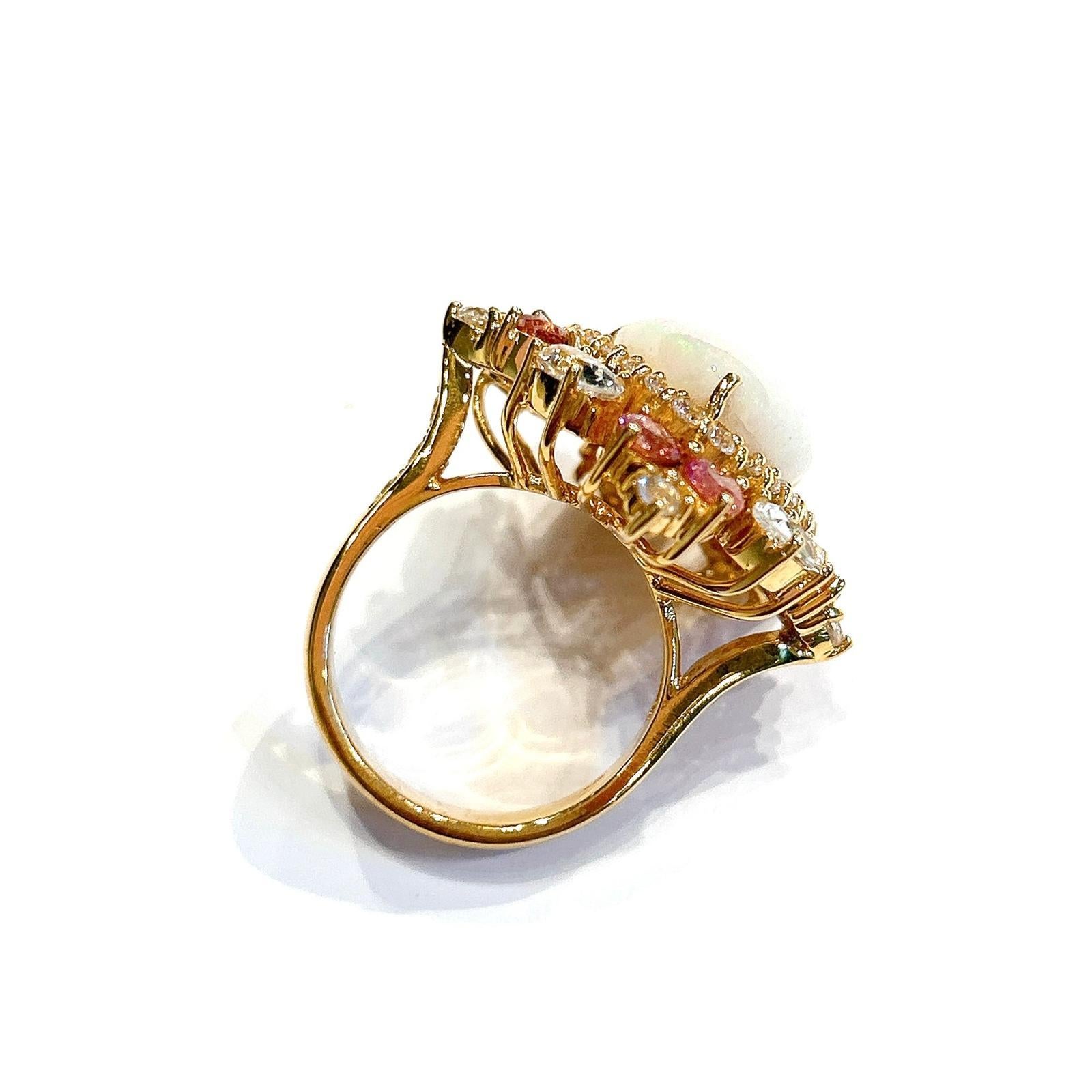 Bague cocktail Bochic Orient Rose Rodorite & Fire Opal, or blanc 18 carats et argent Neuf - En vente à New York, NY
