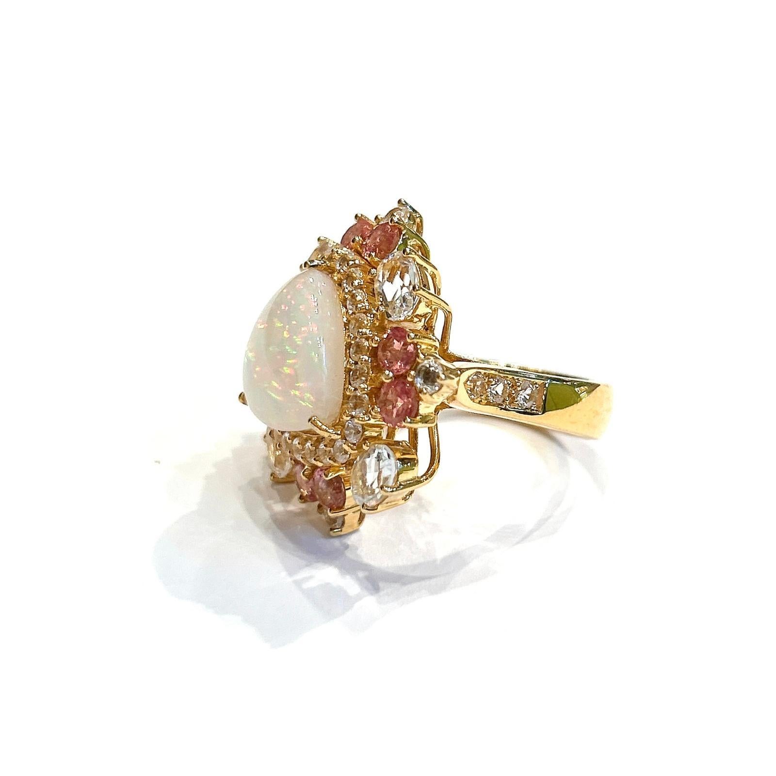 Bague cocktail Bochic Orient Rose Rodorite & Fire Opal, or blanc 18 carats et argent en vente 1