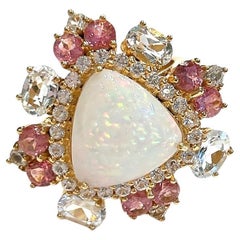Bague cocktail Bochic Orient Rose Rodorite & Fire Opal, or blanc 18 carats et argent