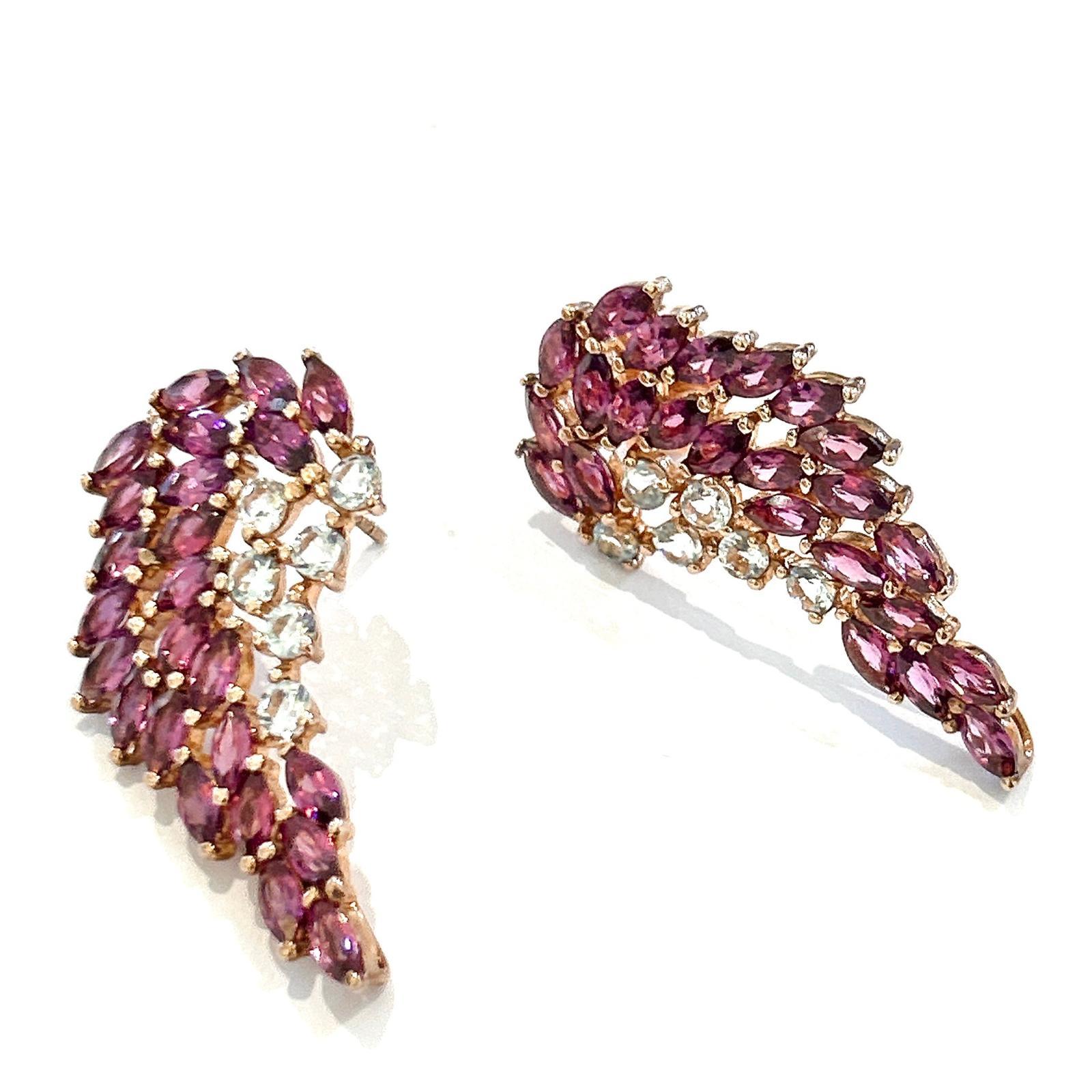 Women's Bochic “Orient” Rose Rodorite & White Topaz Earrings Set In 18K Gold&Silver For Sale