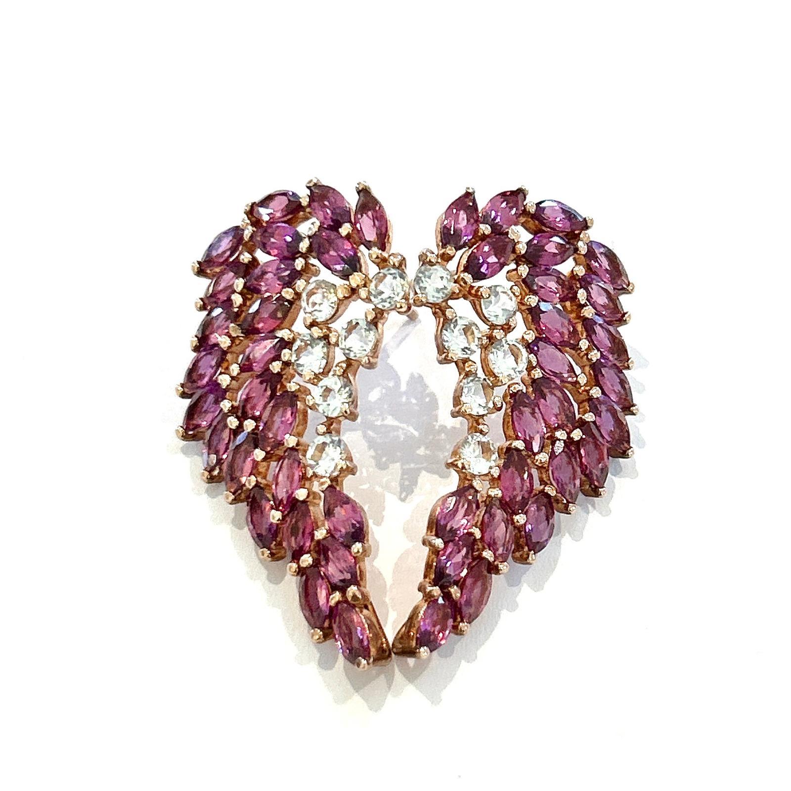 Bochic “Orient” Rose Rodorite & White Topaz Earrings Set In 18K Gold&Silver For Sale 2