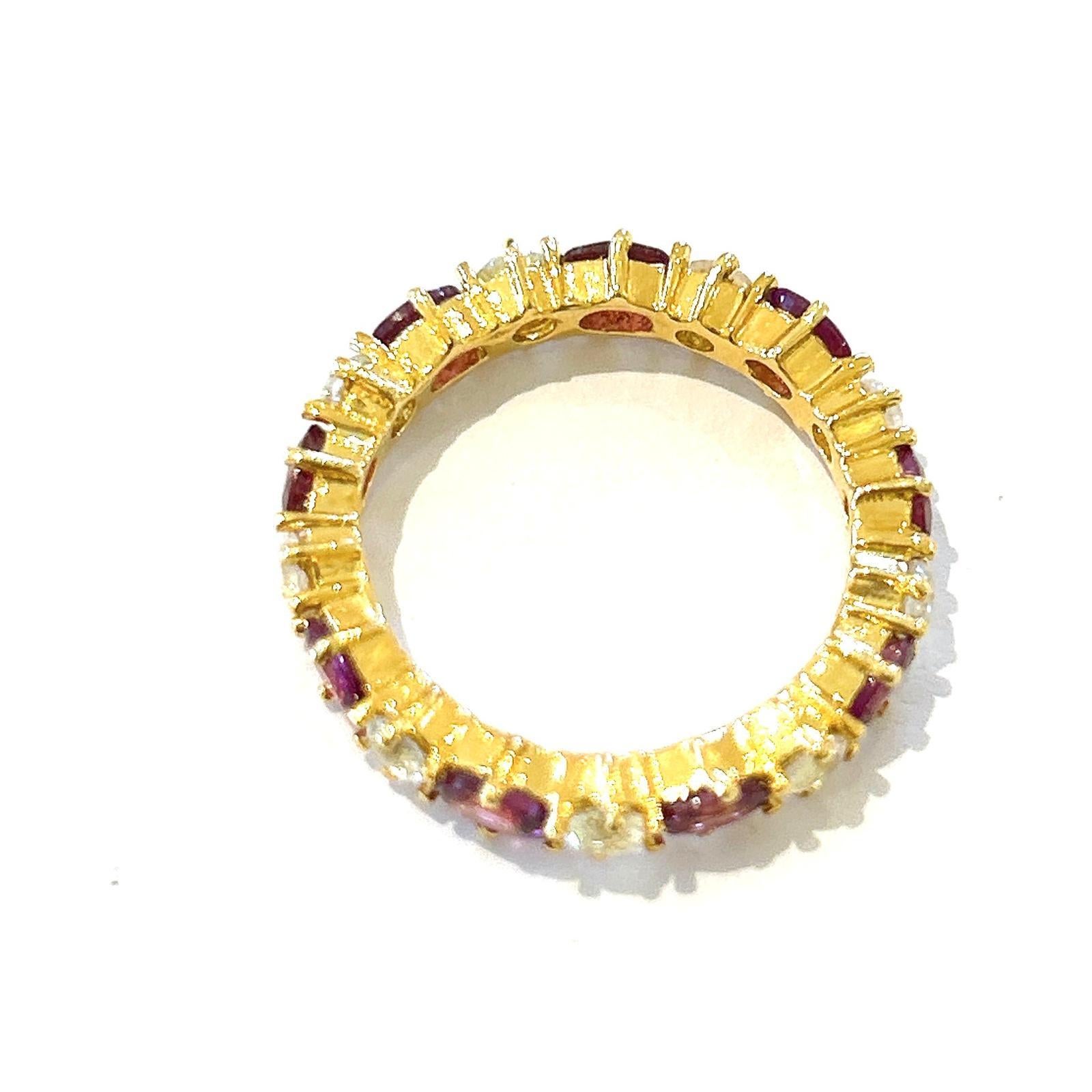 Women's or Men's Bochic “Orient” Rose Rodrite & White Topaz Eternity Band Ring 18K Gold & Silver For Sale
