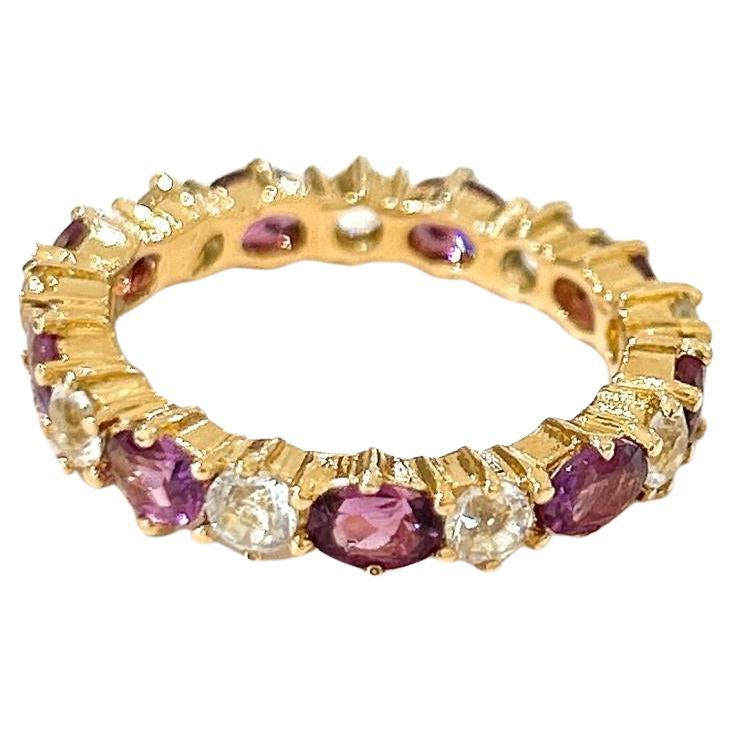 Bochic “Orient” Rose Rodrite & White Topaz Eternity Band Ring 18K Gold & Silver
