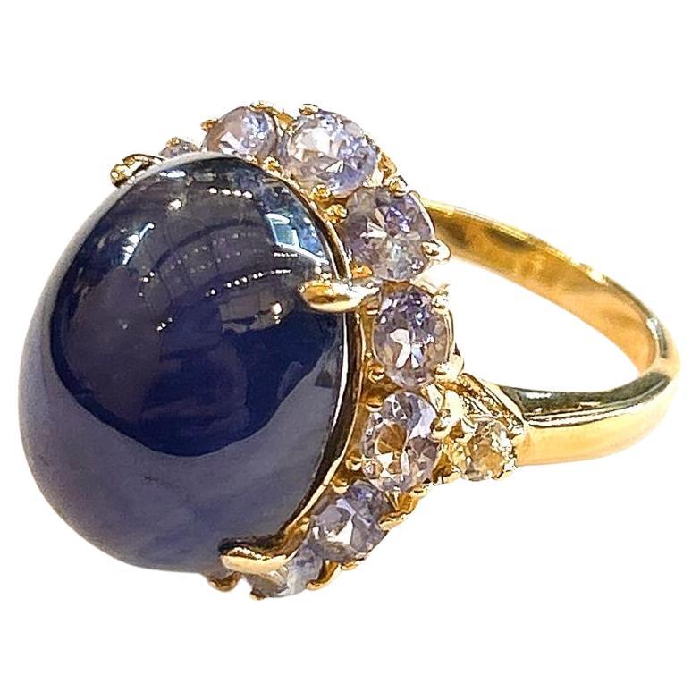 Bochic “Orient” Royal Blue Sapphire & Lilac Tanzanite Vintage Cluster Ring Set For Sale