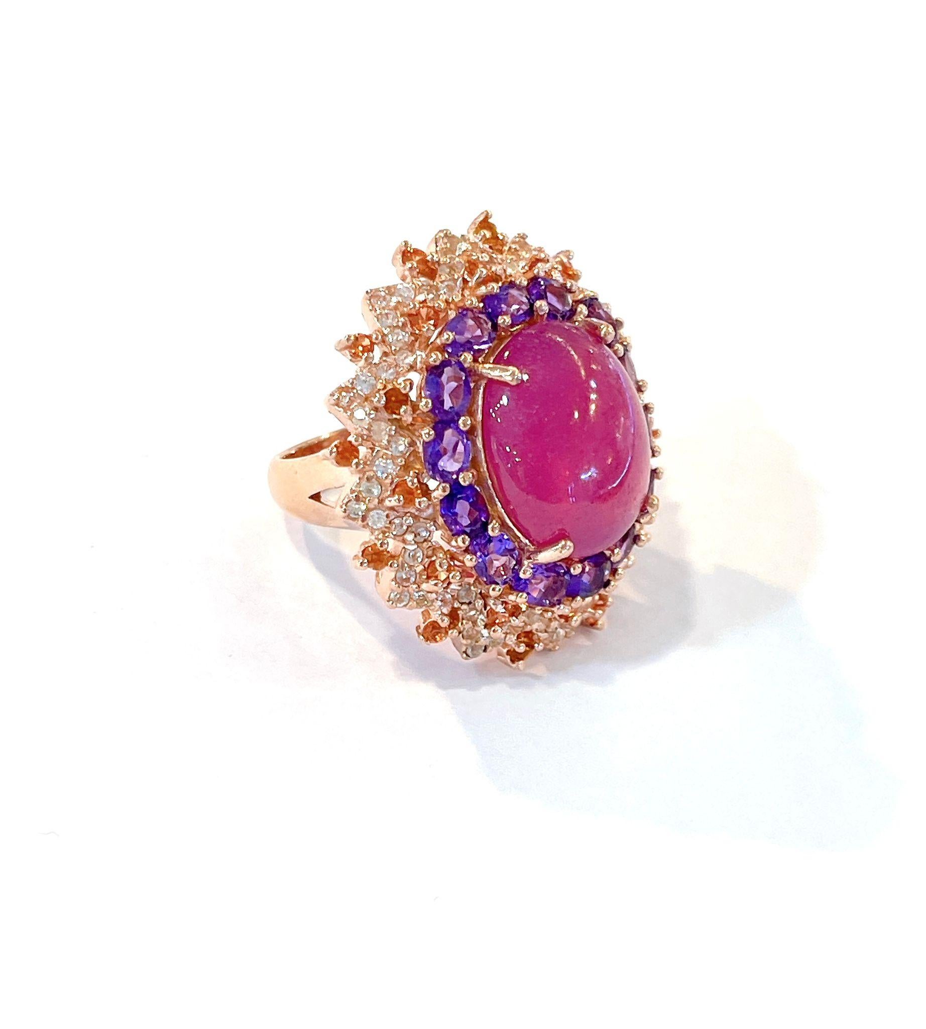 Bochic “Orient” Ruby, Amethyst & Multi Gem Cocktail Ring In 18K Gold & Silver For Sale 4